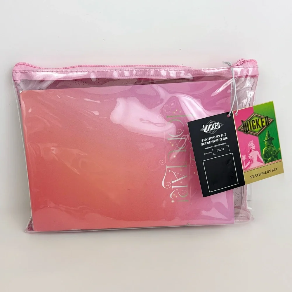 New in Package Wicked 7 Piece Stationary Set with Clear Pink Pouch New With Tags
